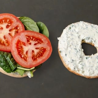 Bagel with Cream Cheese, Tomato and Spinach