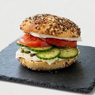 Bagel With Cream Cheese, Tomato & Cucumbers