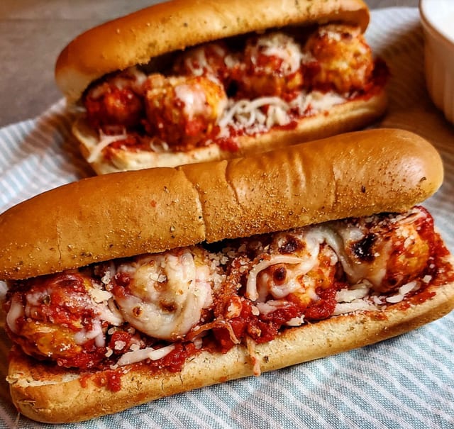 Meatball Parmesan Sandwich.