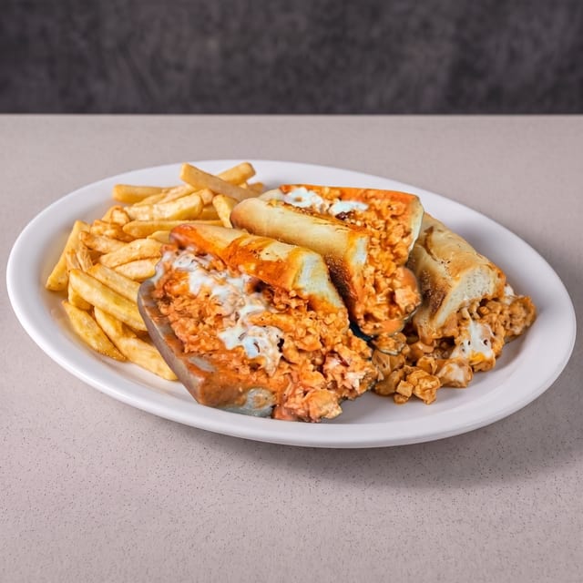Buffalo Chicken Cheesesteak Platter with Fries.