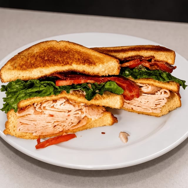 Turkey Bacon BLT and Cheese Sandwich.