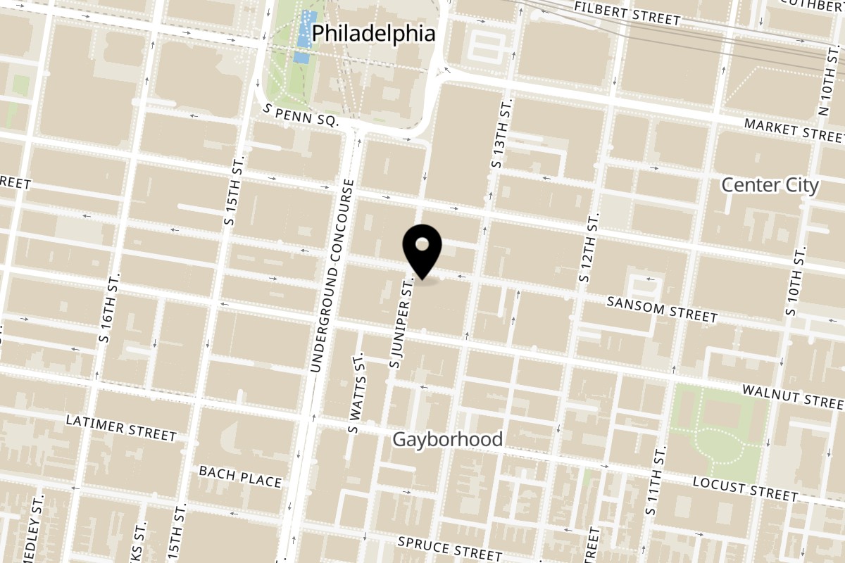 Map showing the location of Bill's Breakfast and Lunch on 1312 Sansom St in Philadelphia
